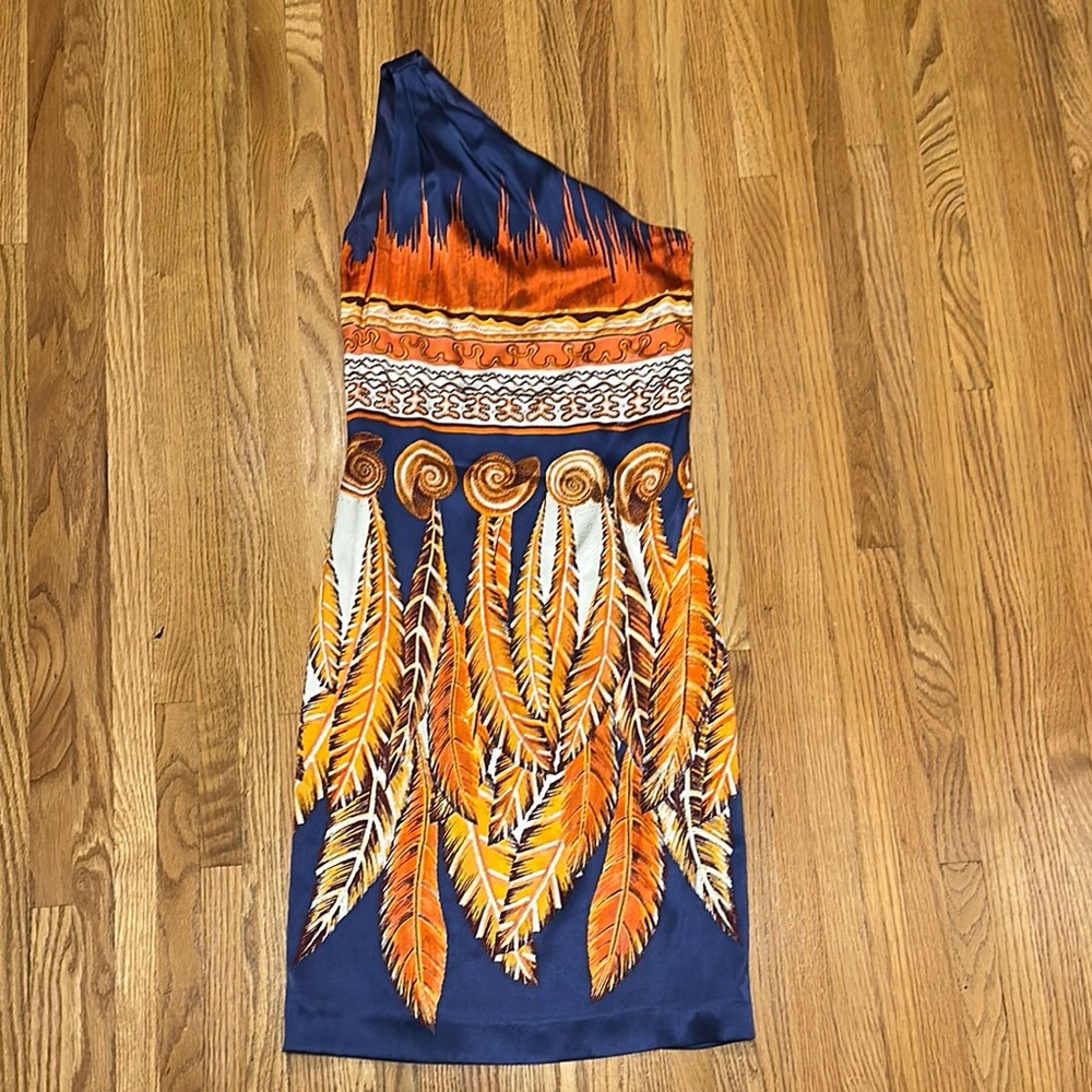 Roberto Cavalli One Shoulder Dress in Blue and Orange